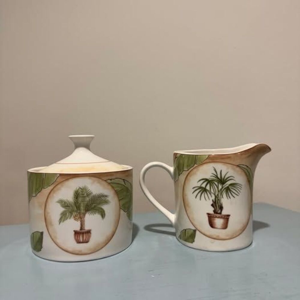 American Atelier Tropical Palm - 5185 Cream & Sugar Set Discontinued Collectible